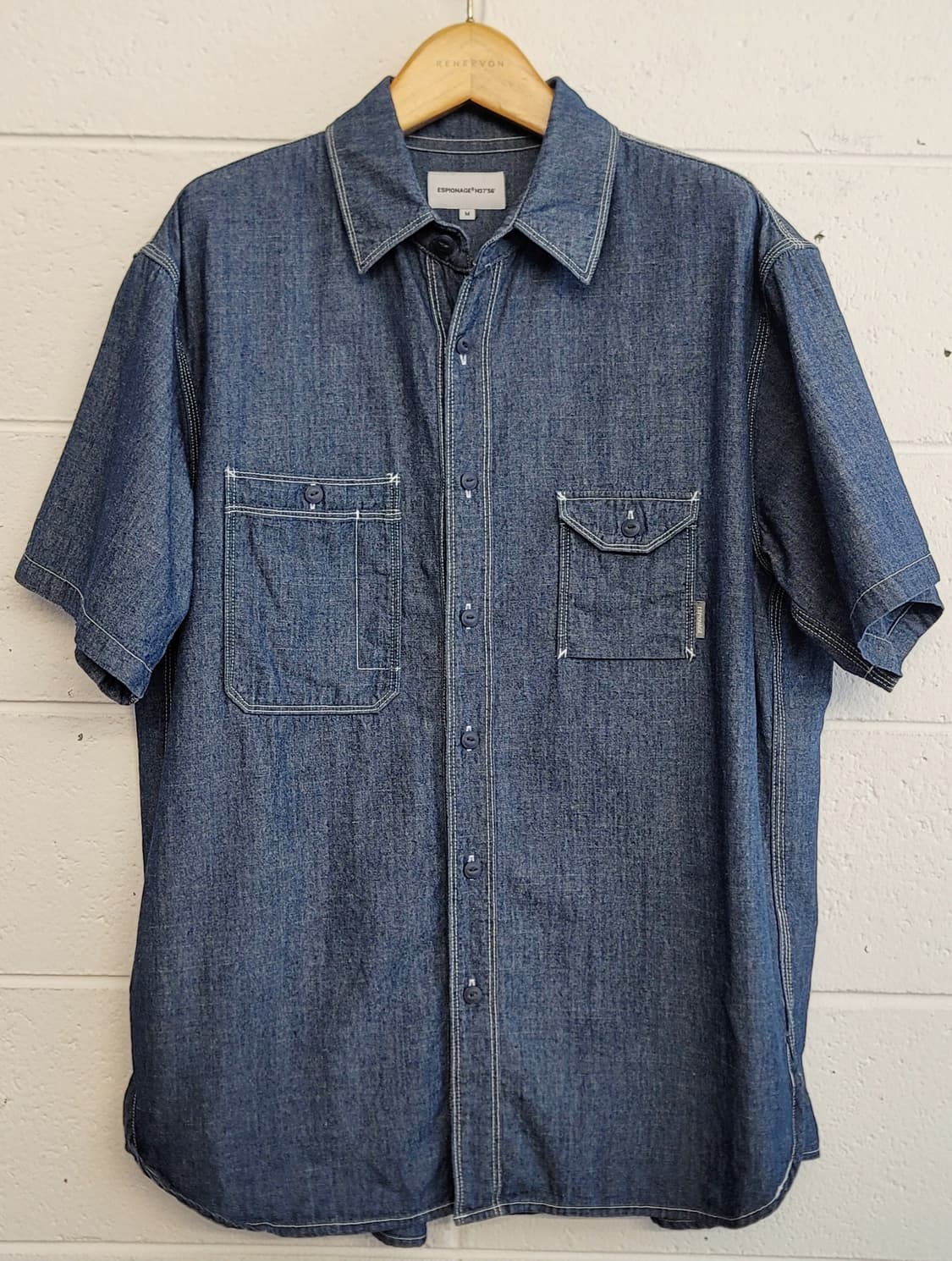 에스피오나지(ESPIONAGE) 루즈핏 반팔 샴브레이 워크셔츠 판매 상품이미지1