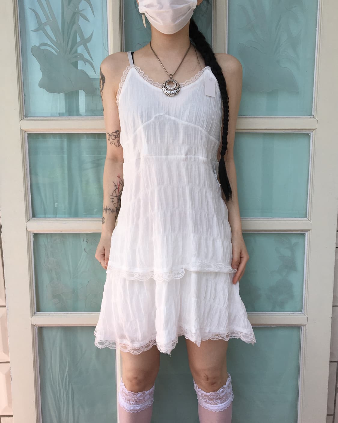 Lace trimming shirring onepiece 상품이미지5