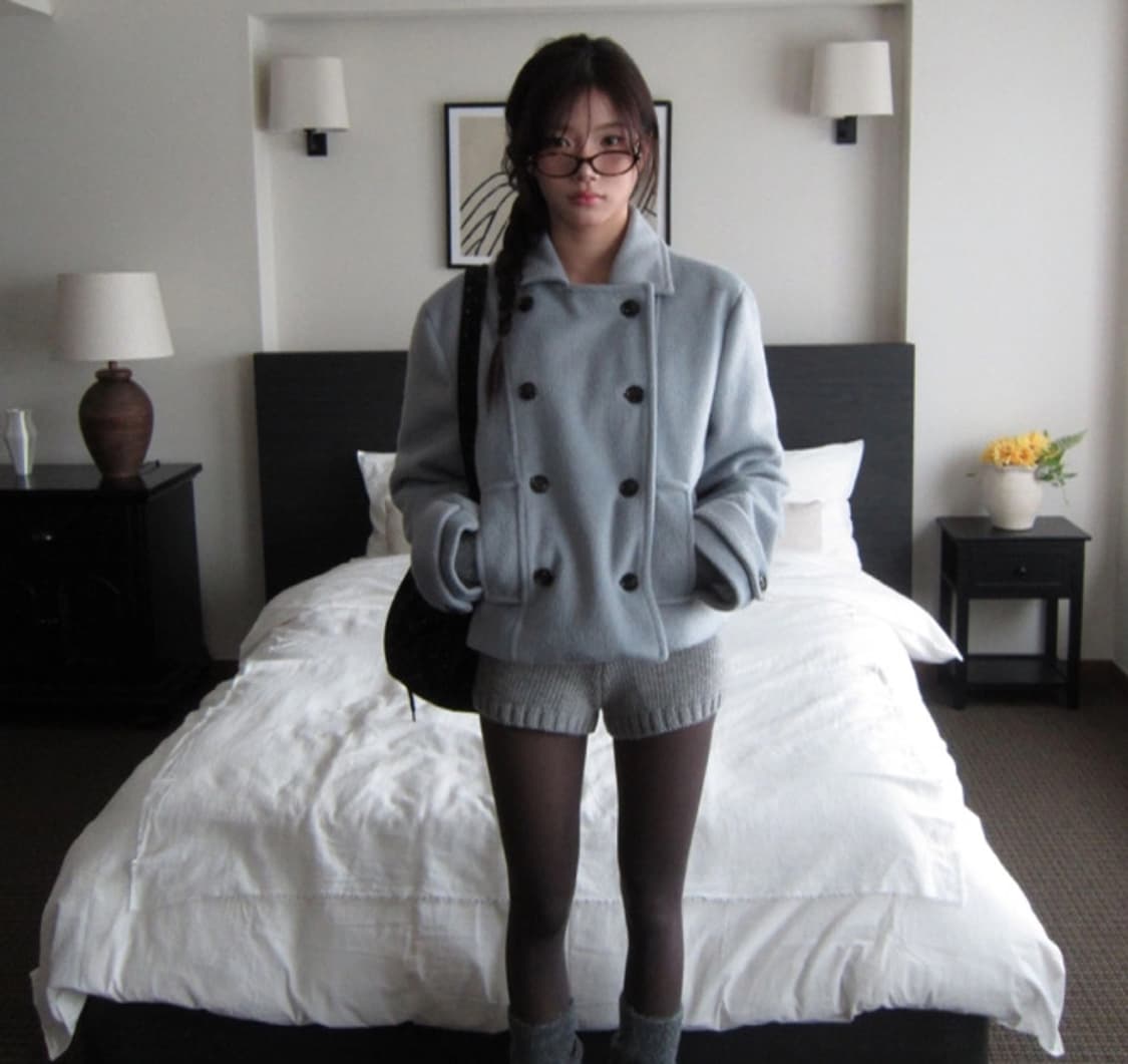 젤레나 더블 카라 울 하프 코트 스카이블루 상품이미지4