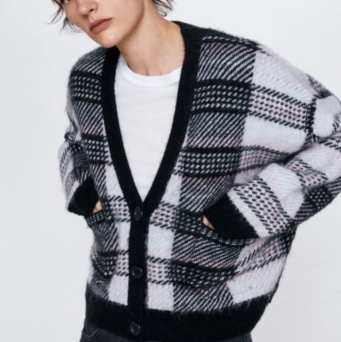 Zara 자라 체크 울 니트 가디건 상품이미지1