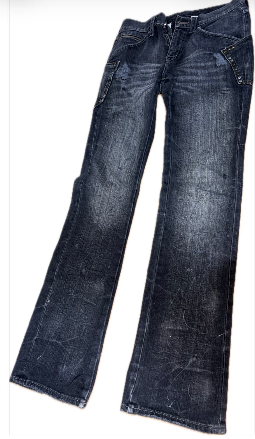 대장템 y2k 글리터 워싱 흑청 데님 로우라이즈 상품이미지2