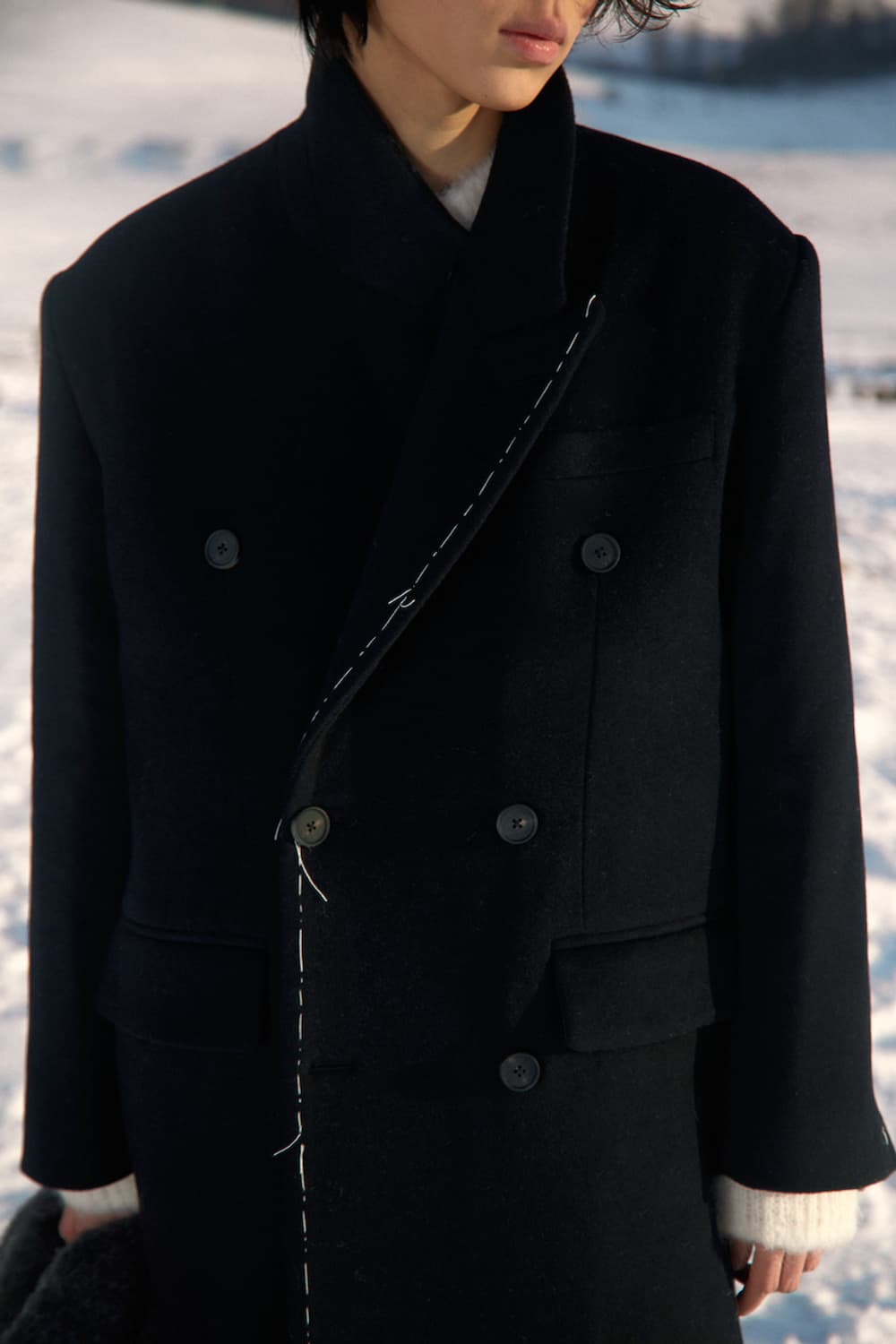 [L] STU 핸드 스티치 더블 코트 블랙 상품이미지2