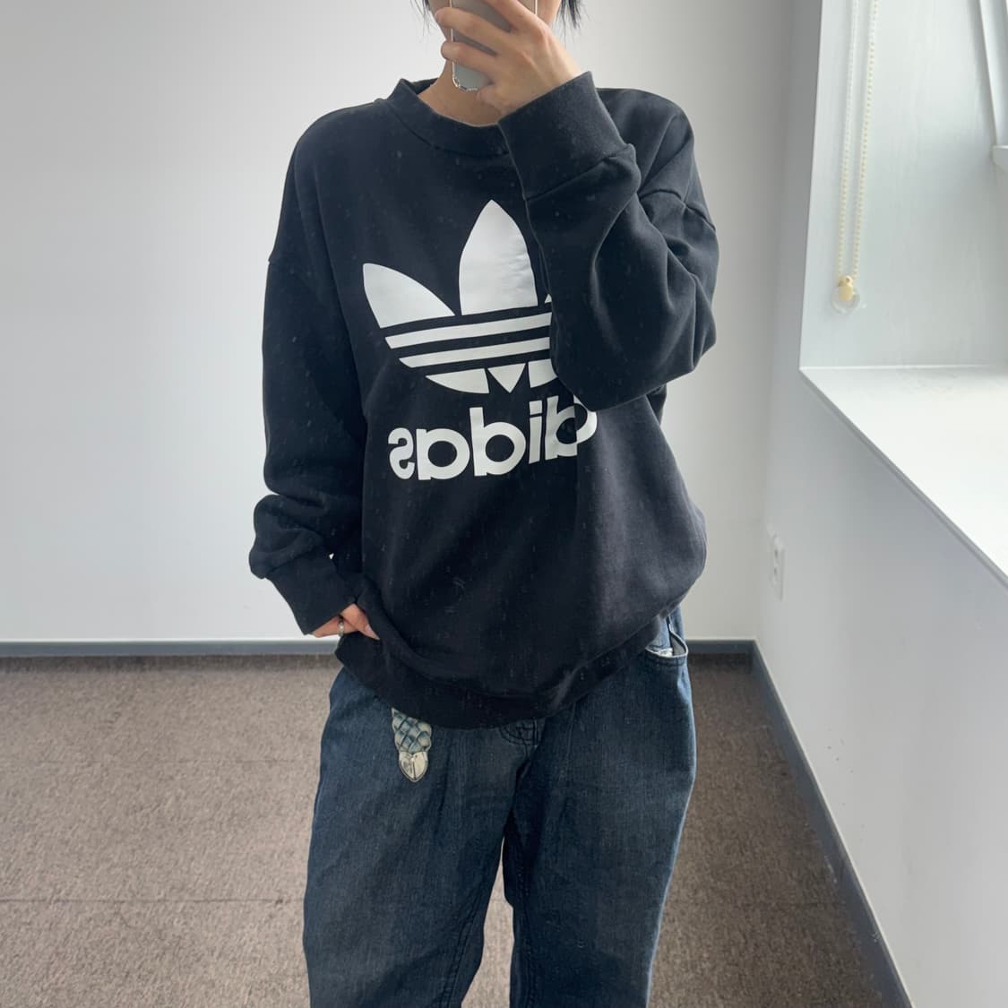 Adidas 아디다스 빅 파이어로고 블랙 맨투맨  상품이미지2