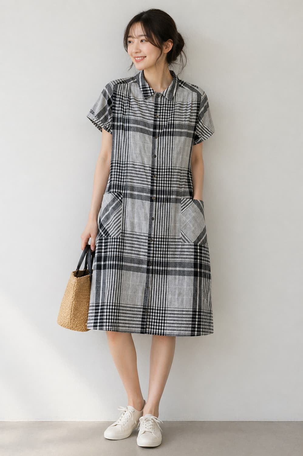 에이글(AIGLE) 빈티지 체크 원피스 (린넨 혼방 / M사이즈) 상품이미지1