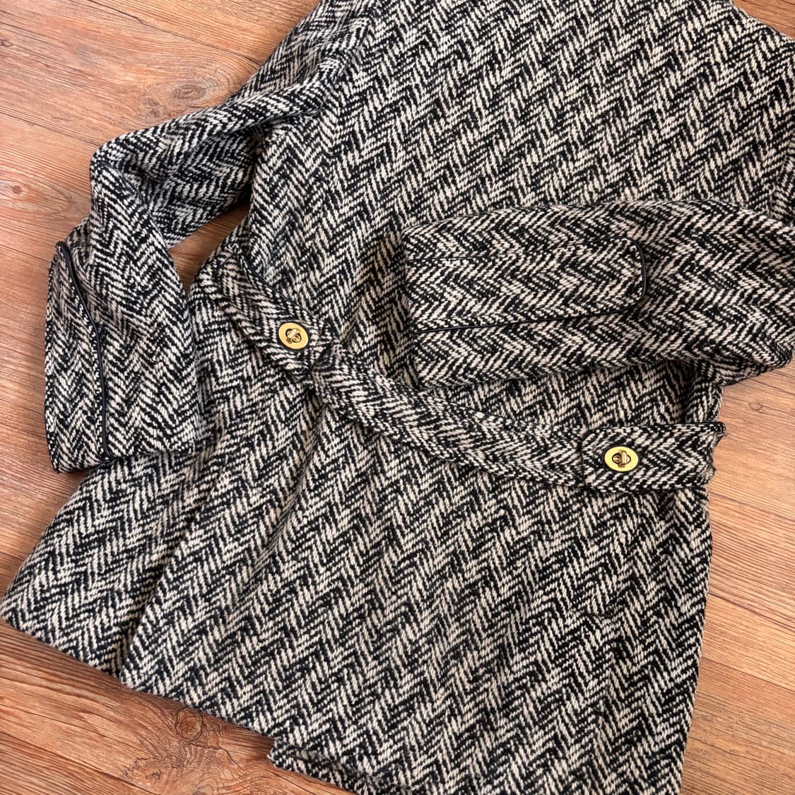 코치 정품 더블 코트 헤링본 2 사이즈 모헤어 가죽 디테일 상품이미지6