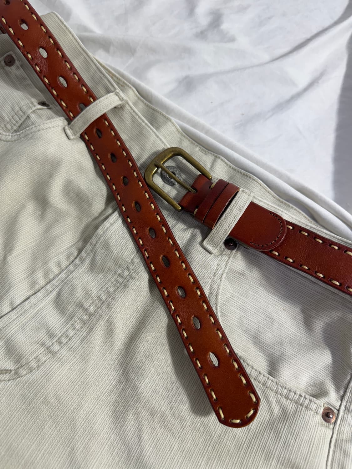 빈티지 스티치 레더 벨트 상품이미지3