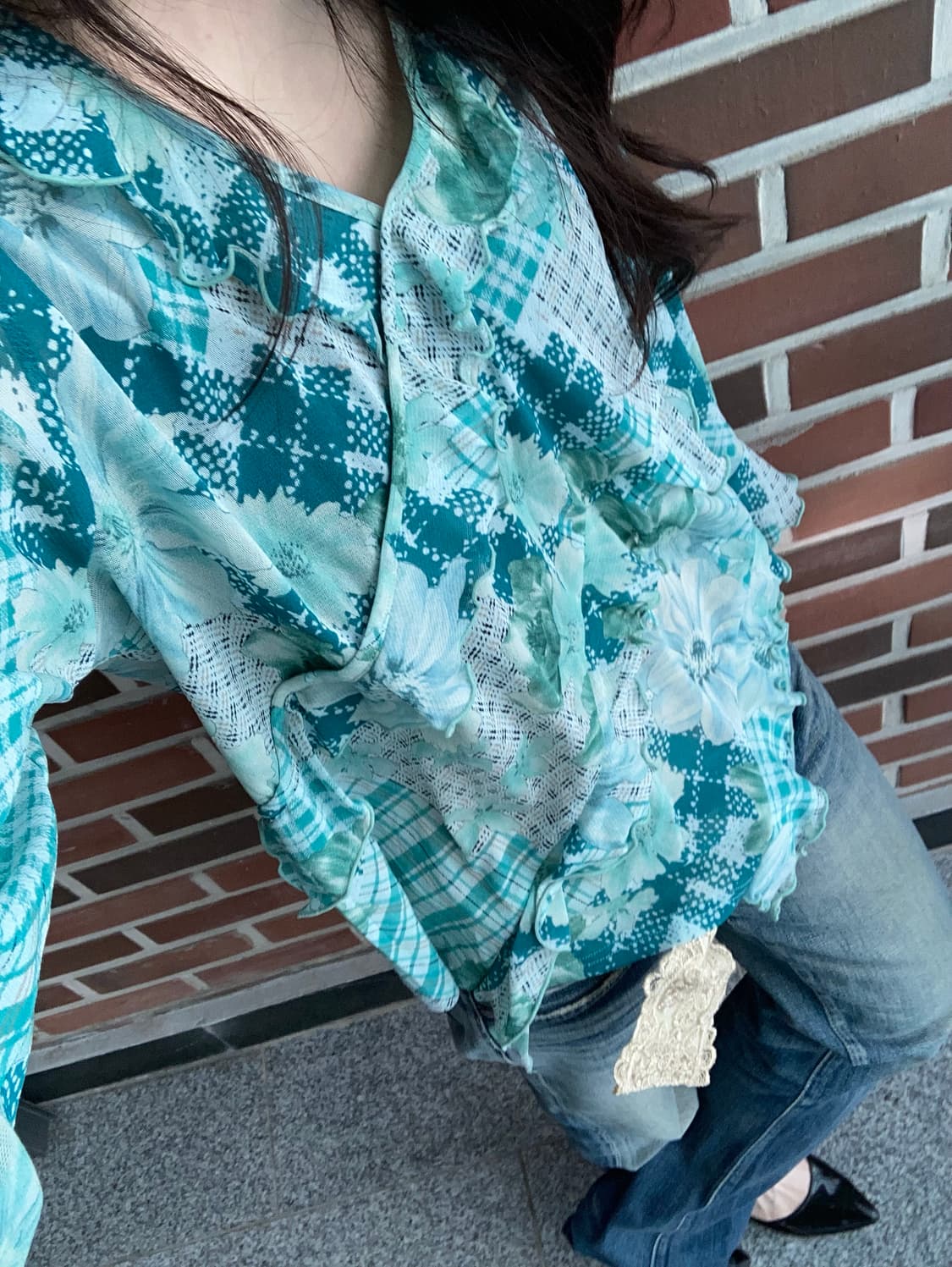 오리엔탈 민트 플라워 블라우스 상품이미지7