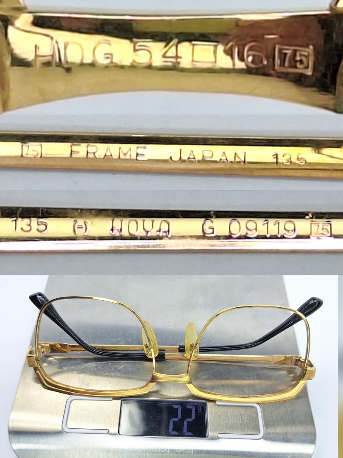 90s 일본 빈티지/호야 G 09119 금도금 HDG 18K 안경테 상품이미지8