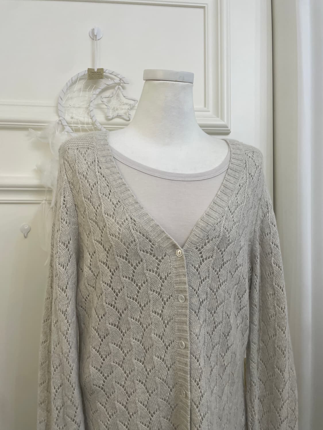 gray oatmeal crochet LAMBS WOOL cardiagn 상품이미지5