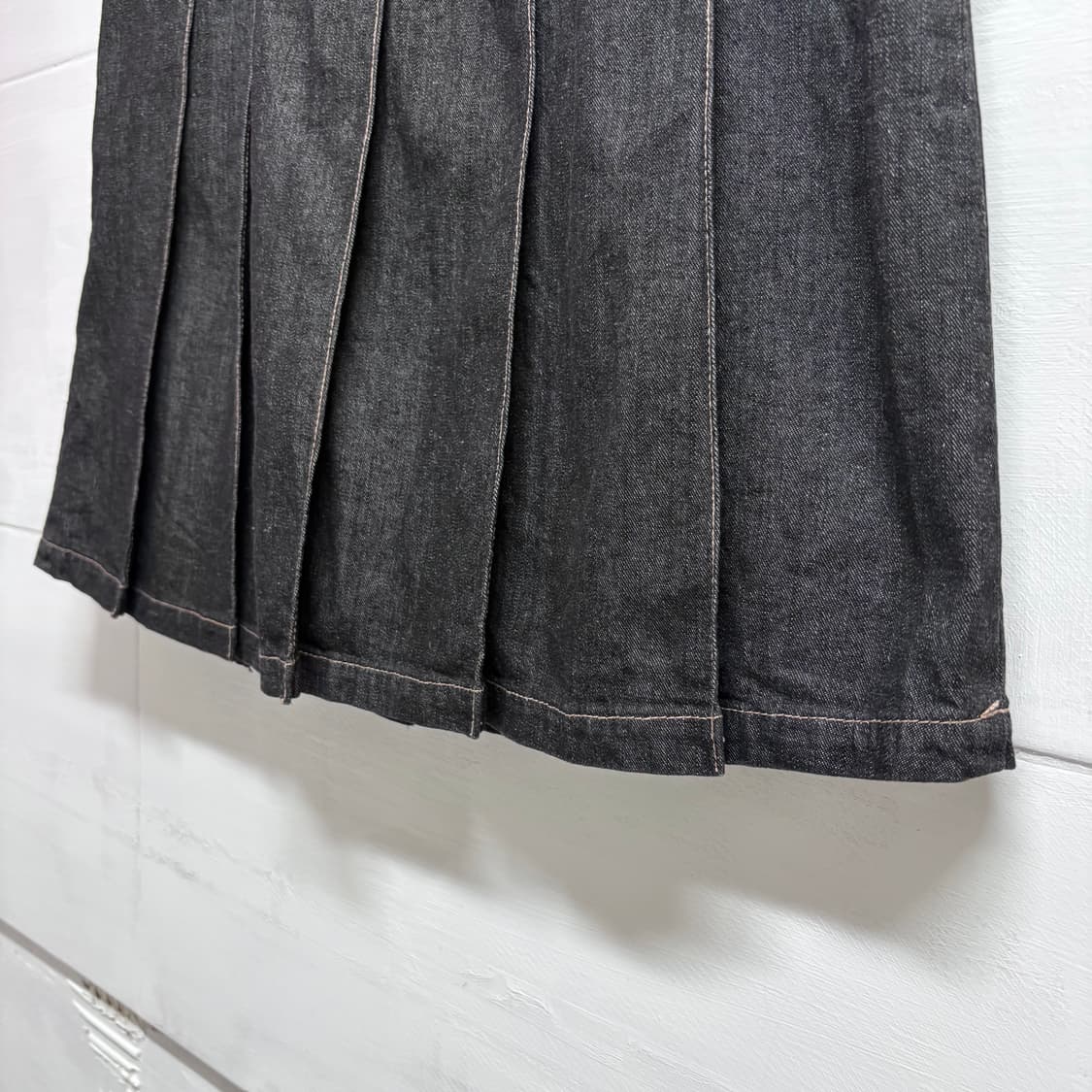 흑청 데님 주름 플리츠 미디 스커트 JPN  상품이미지2