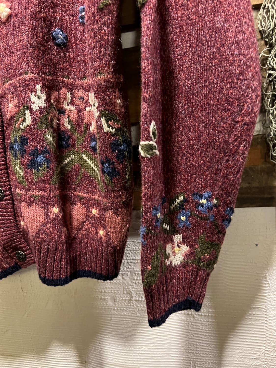 [L]90's USA 빈티지 플라워 패턴 버건디 그랜마 니트 가디건 상품이미지5