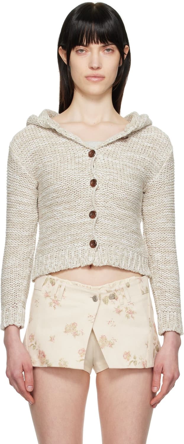 OPEN YY HOODED CHUNKY CARDIGAN, BEIGE 상품이미지4