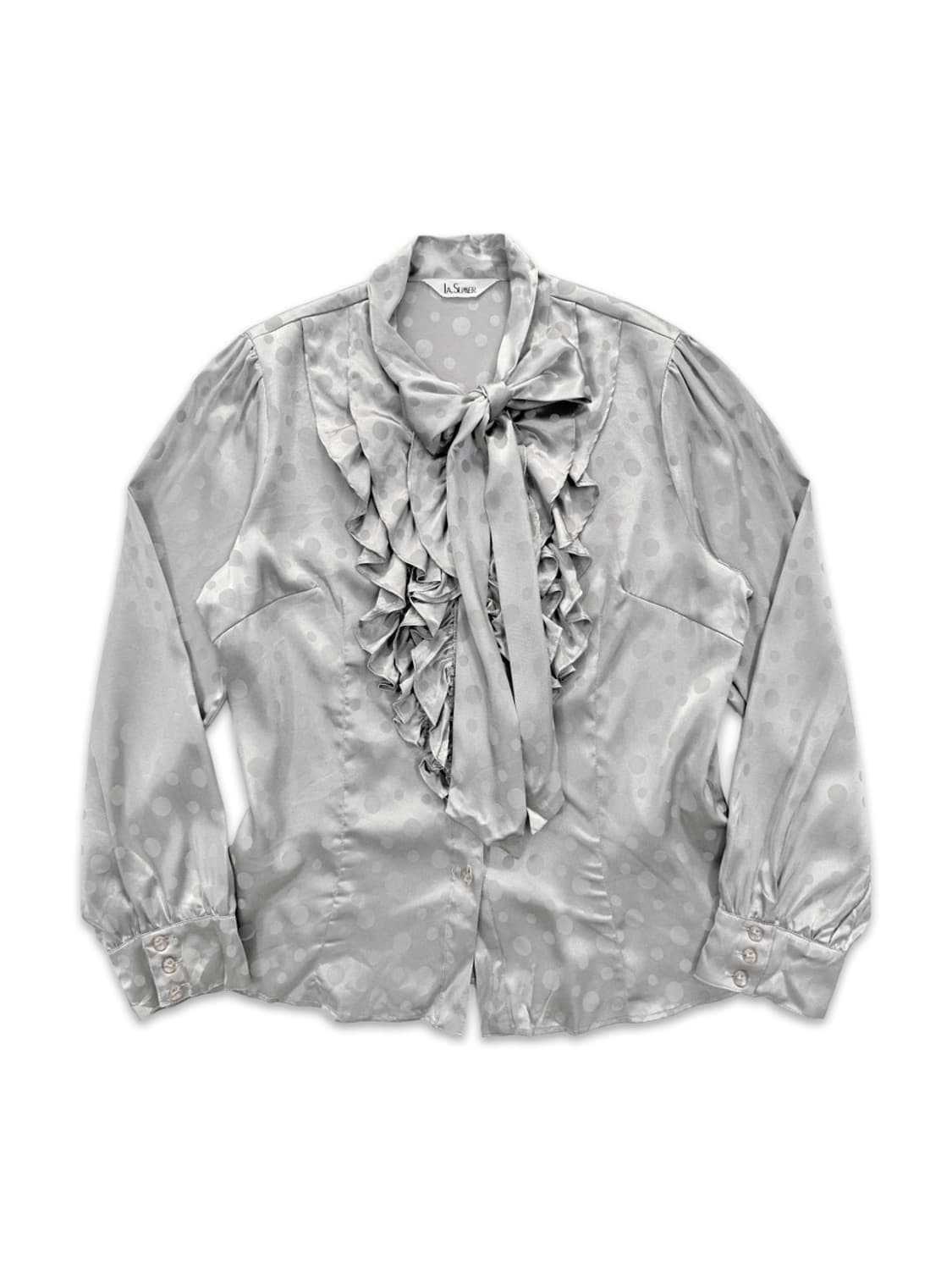 빈티지 그레이 도트 리본 블라우스 상품이미지1