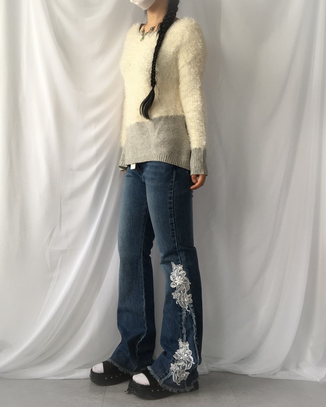 lace trimming denim pants 상품이미지5