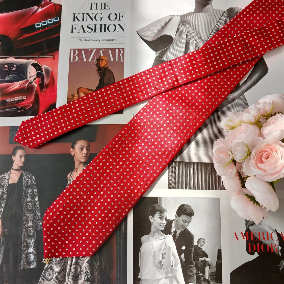 DAKS 닥스 실크 레드 도트 패턴 넥타이 8cm A+등급 A19868 상품이미지4