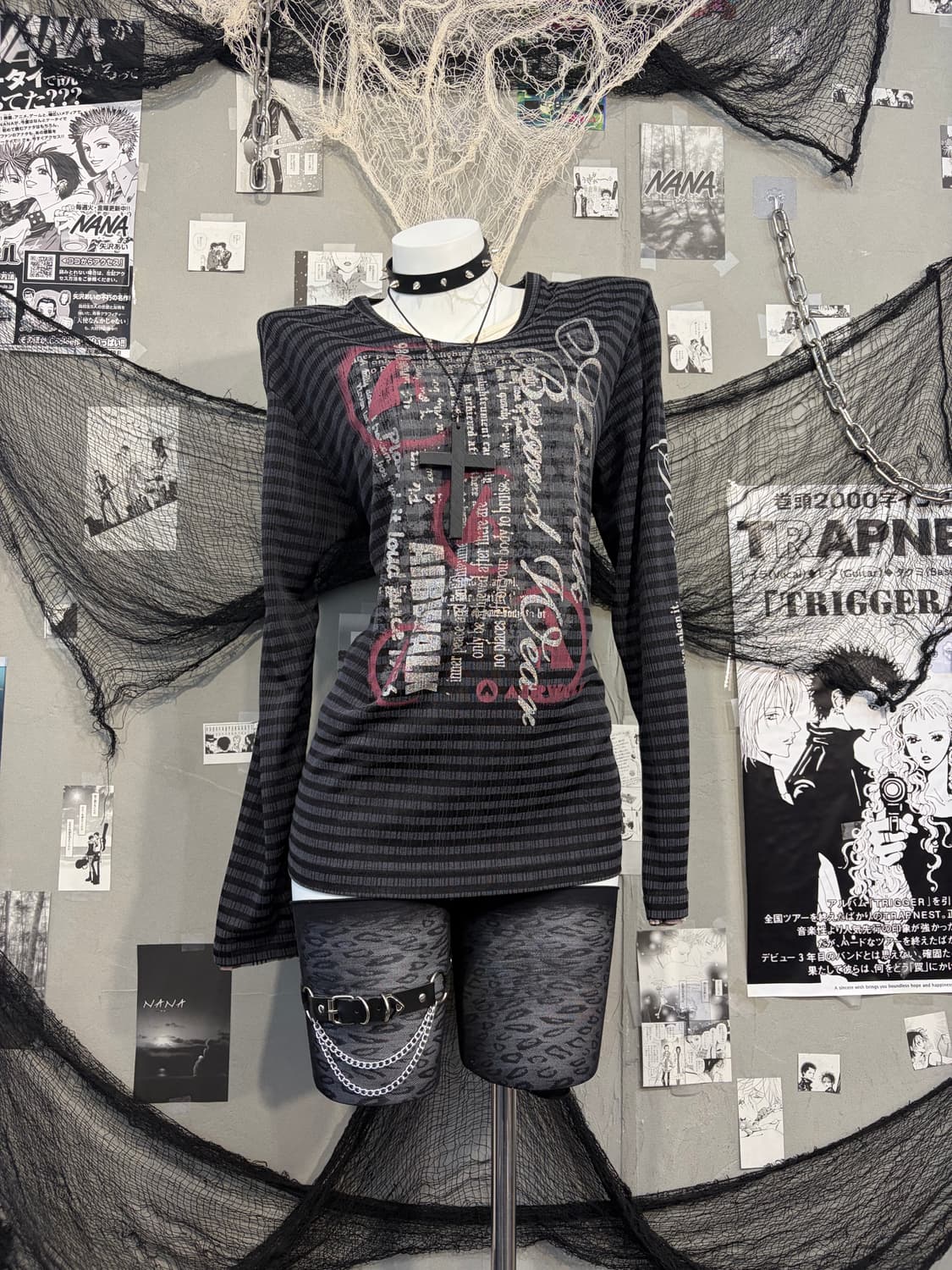 Y2K Stripe Glitter lettering long sleeve 상품이미지5