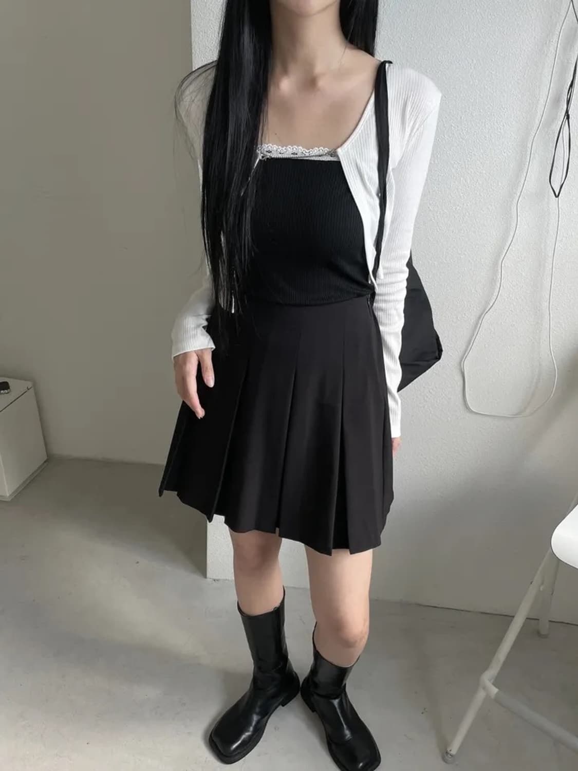 밴딩 플리츠 스커트 블랙 상품이미지2