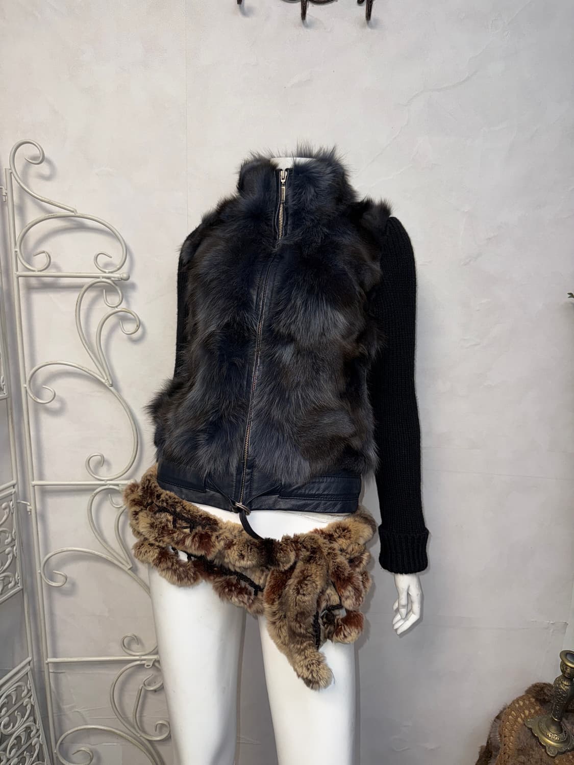 Navy brown fox fur knit zipup 상품이미지5