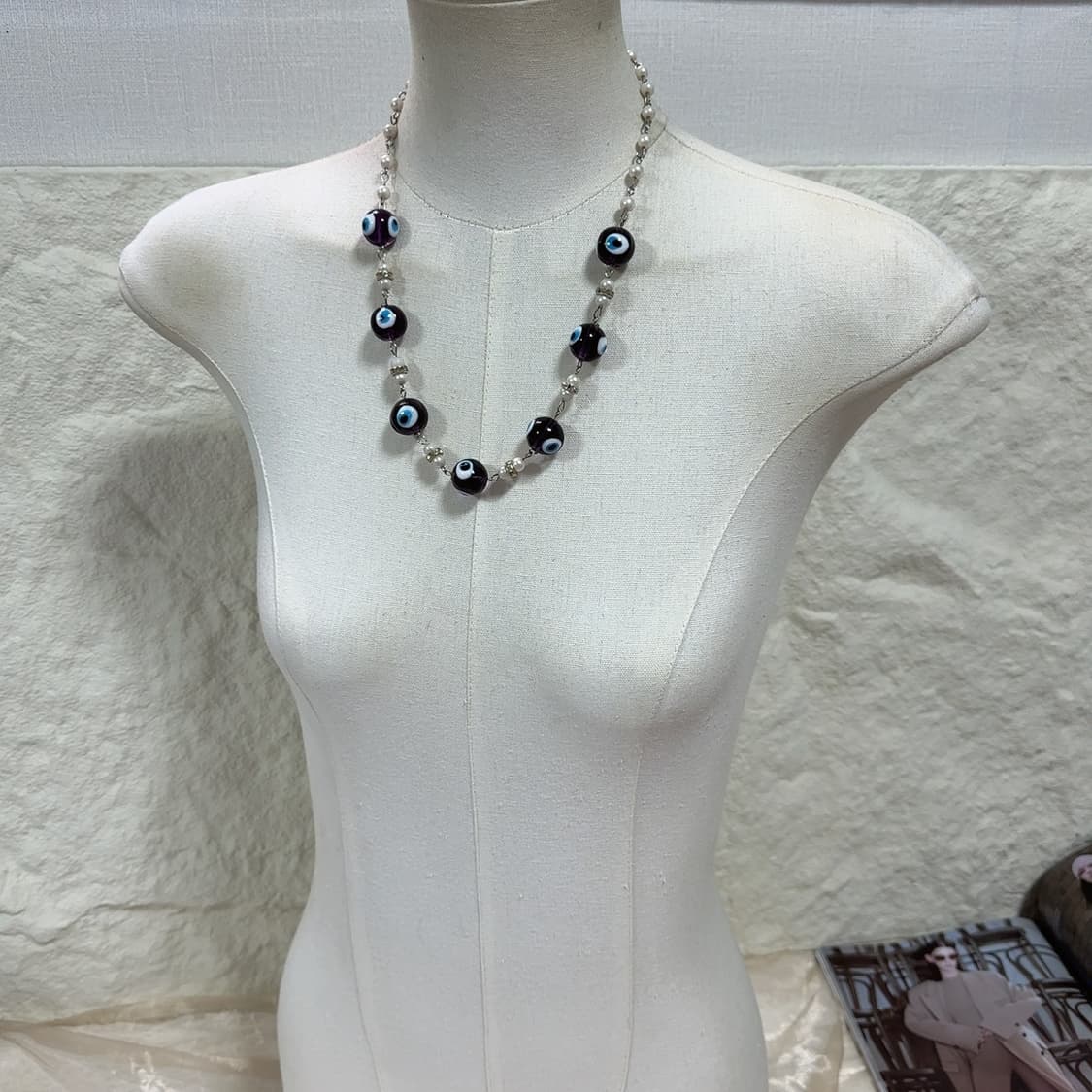 빈티지 퍼플 악마의 눈 오리엔탈 진주 목걸이 상품이미지1