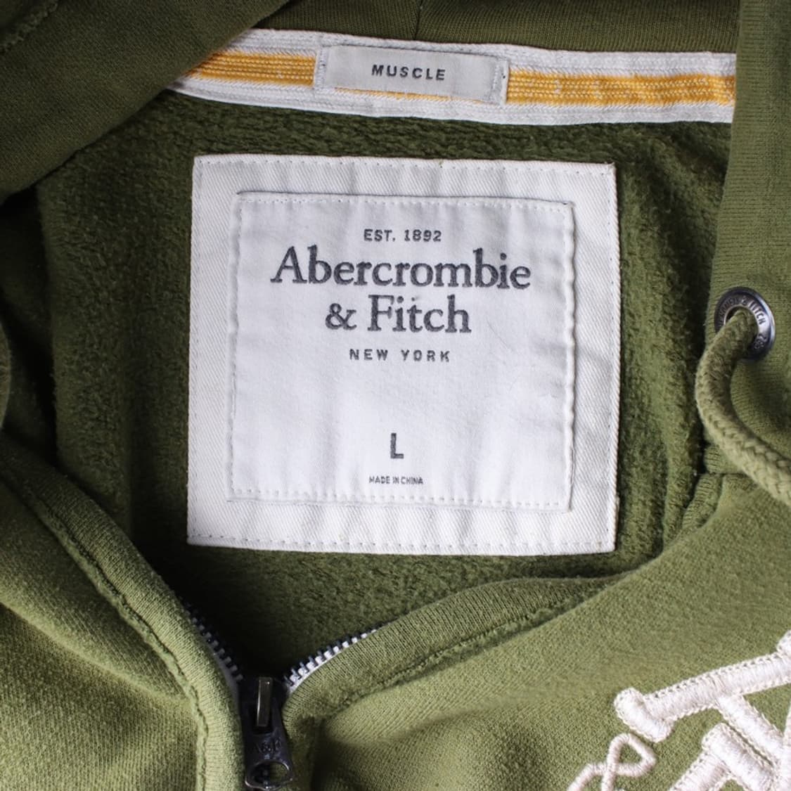 아베크롬비 앤 피치 올리브 슬리브 레터링 후드집업 L 상품이미지6