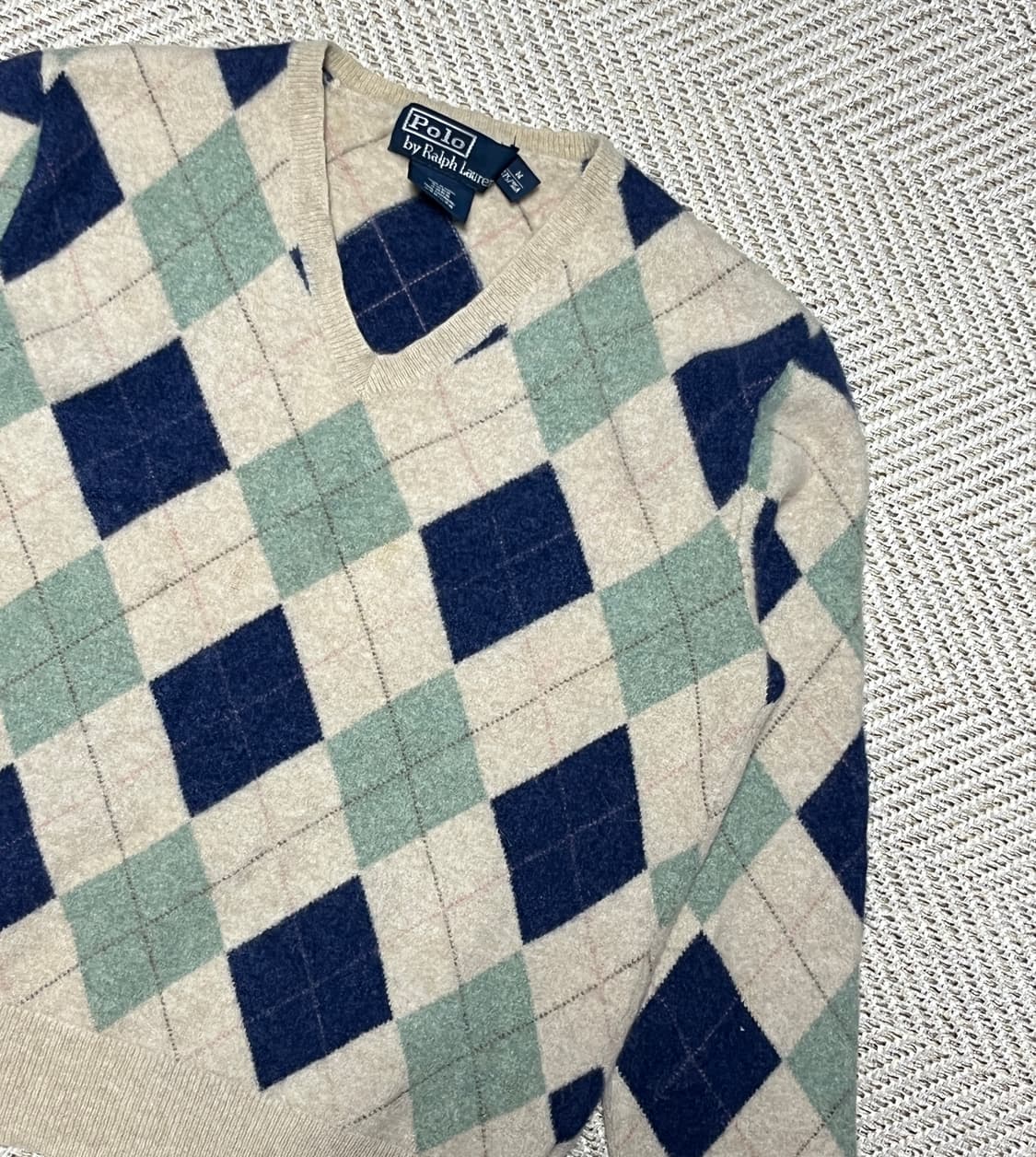 폴로랄프로렌 아가일 브이넥 캐시미어 니트 스웨터 M 상품이미지9