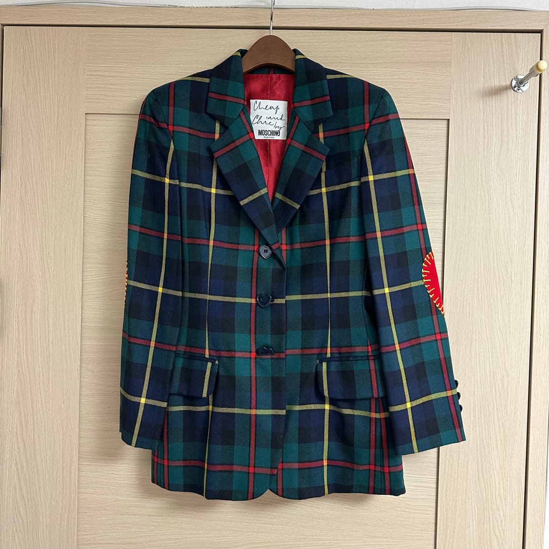 모스키노 그린 체크 하트 엘보 패치 자켓 (국내 55사이즈) 상품이미지1