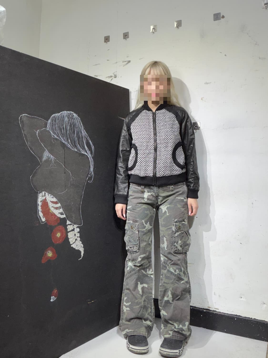 랑방 모노크롬 트위드 레더 가죽자켓 블루종 36 상품이미지2