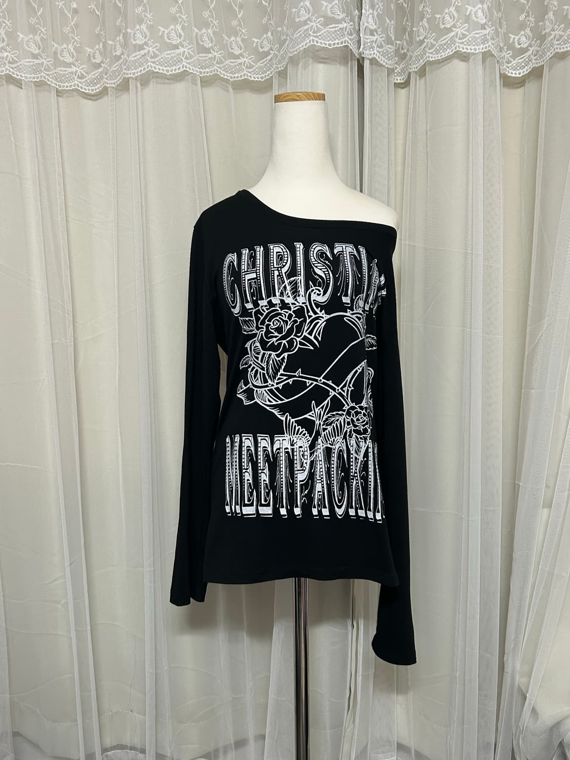 MKR 레이스 셔링 장미프린팅 롱슬리브 펑크 상품이미지1