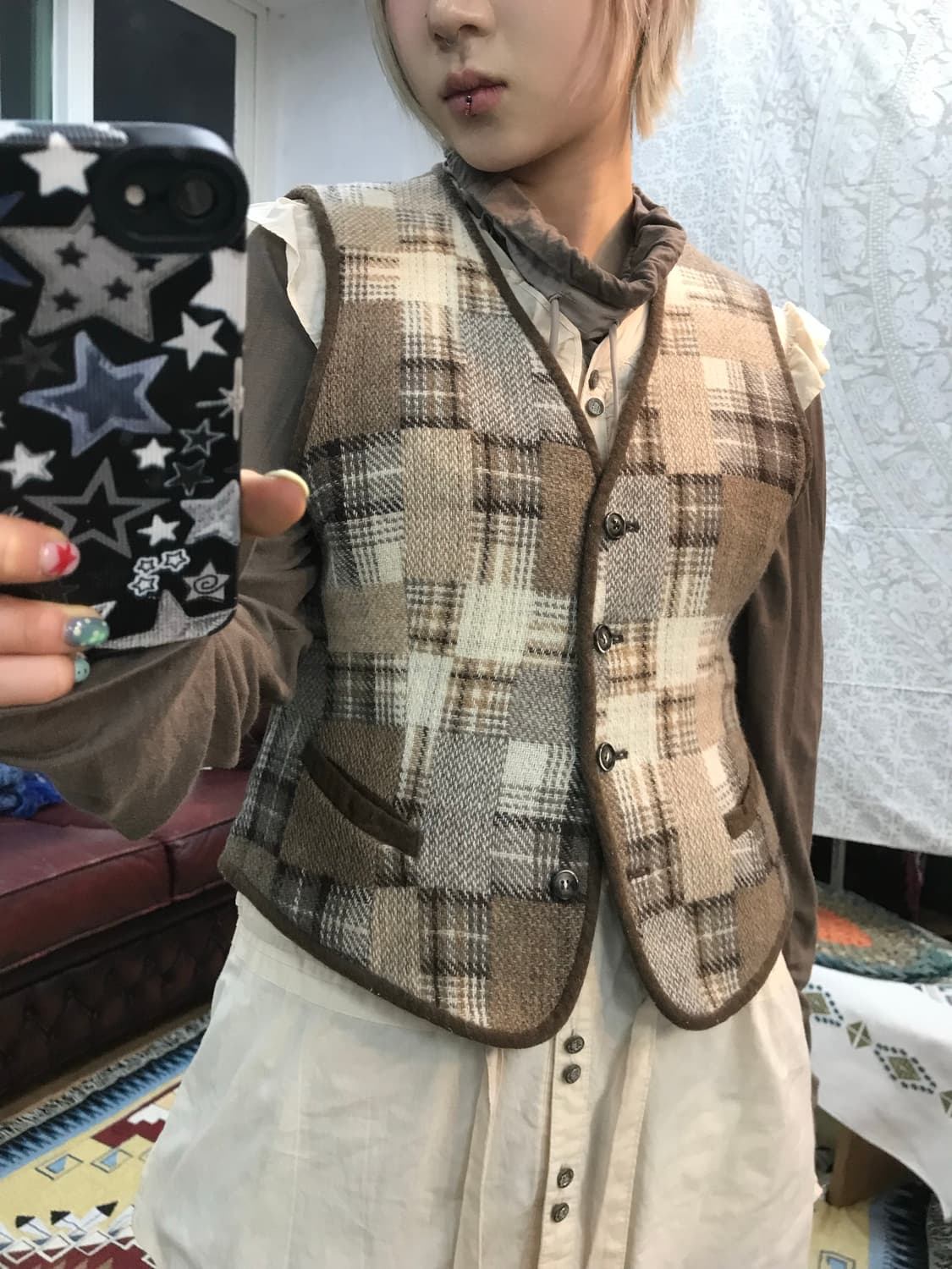 JOHANEX 체크 패치 모직 베스트 자켓  상품이미지1
