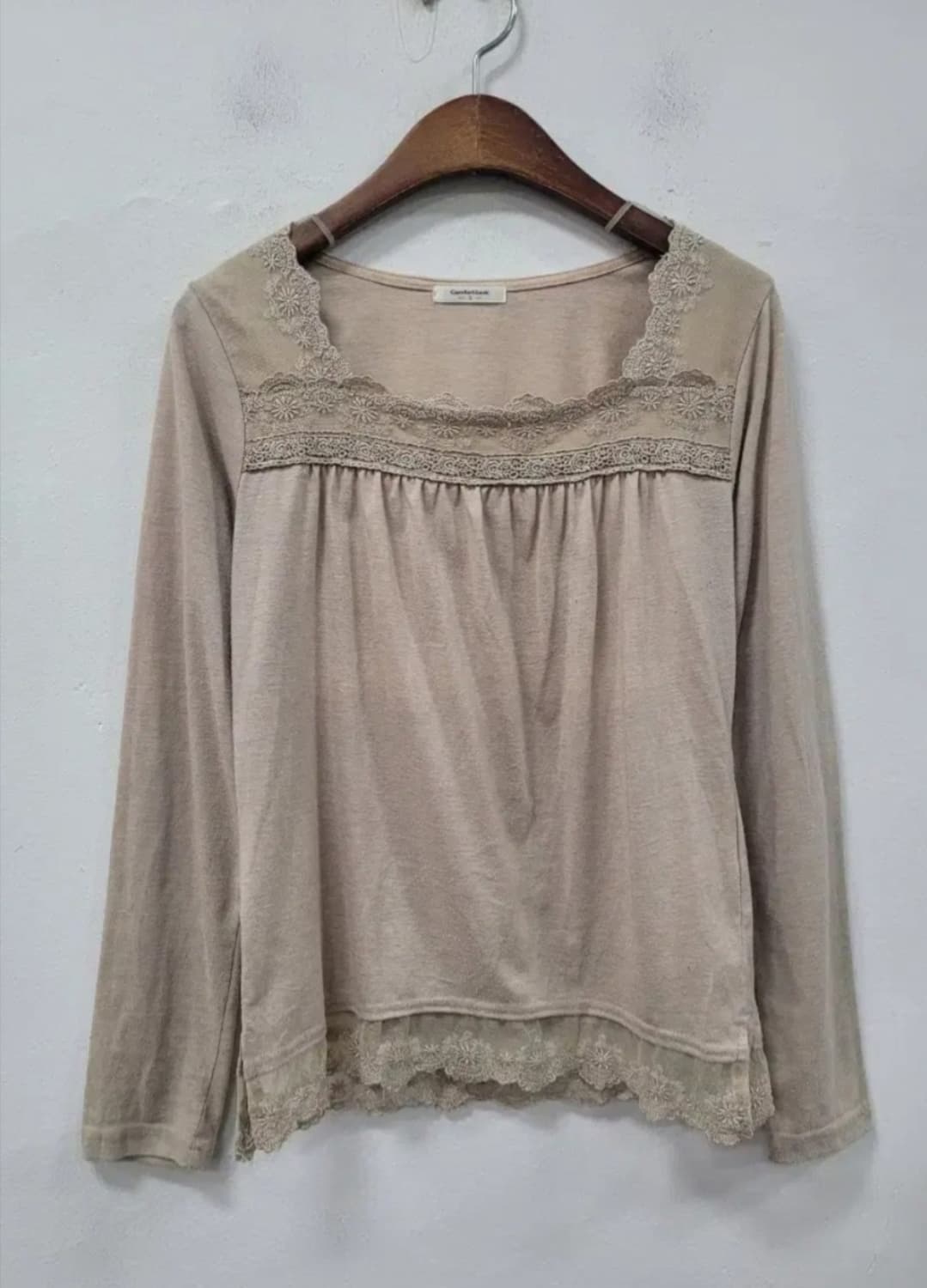 빈티지 베이지 레이스 셔링 슬리브 긴팔 모리걸하구미히피오리엔탈페어리 상품이미지1