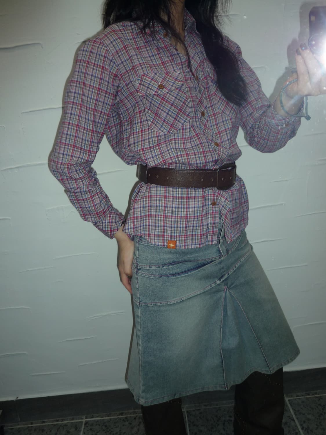 One pleats denim midi skirt 상품이미지1