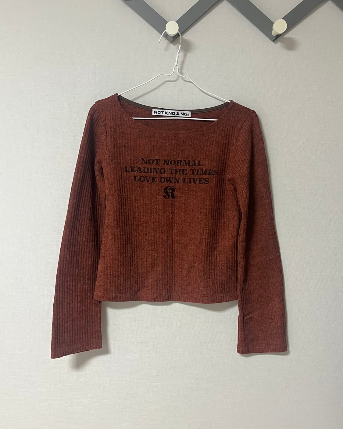 낫노잉 Slogan Long Sleeve Knitted Top(Brick 상품이미지3