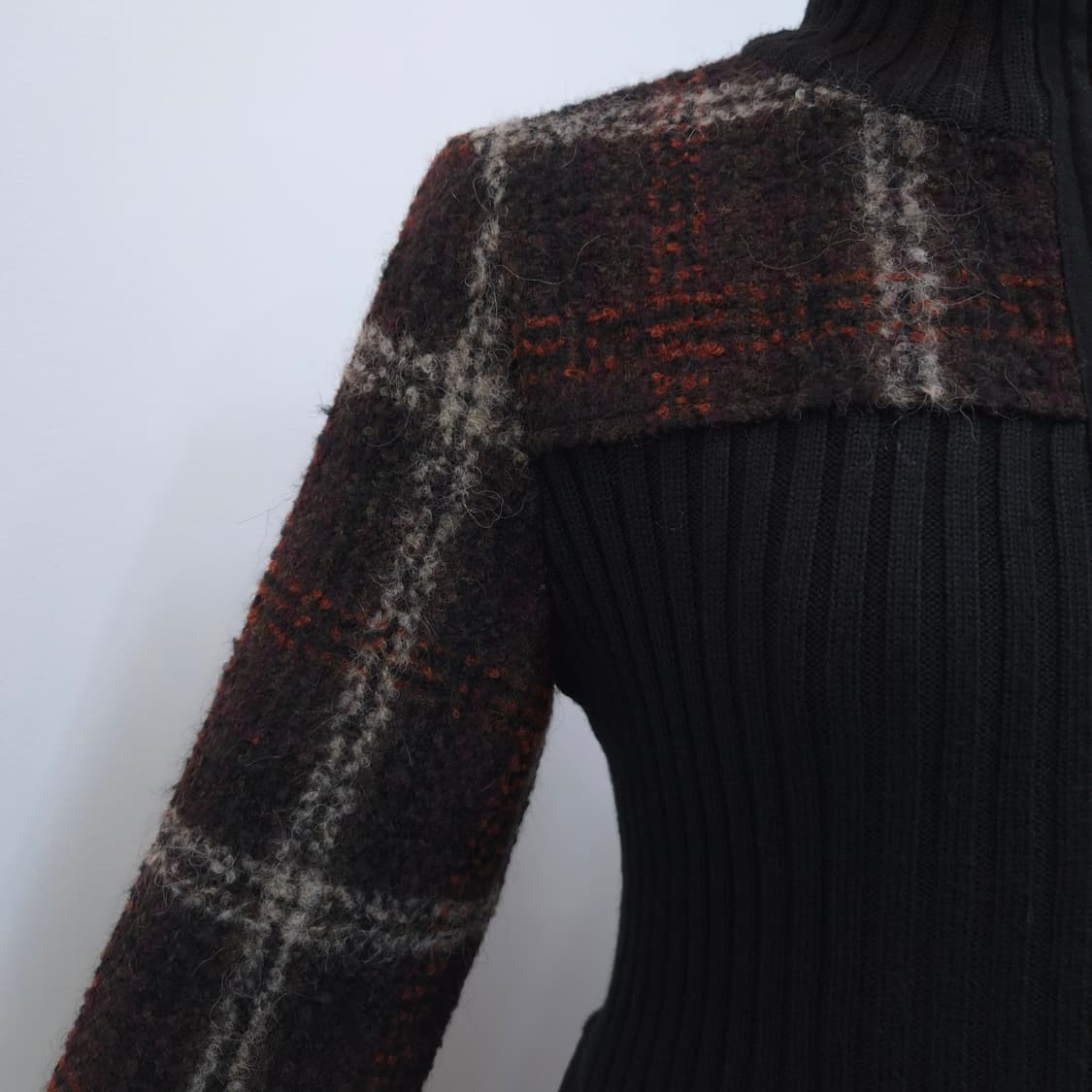 울 체크 니트 하이넥 원피스 코트 상품이미지3