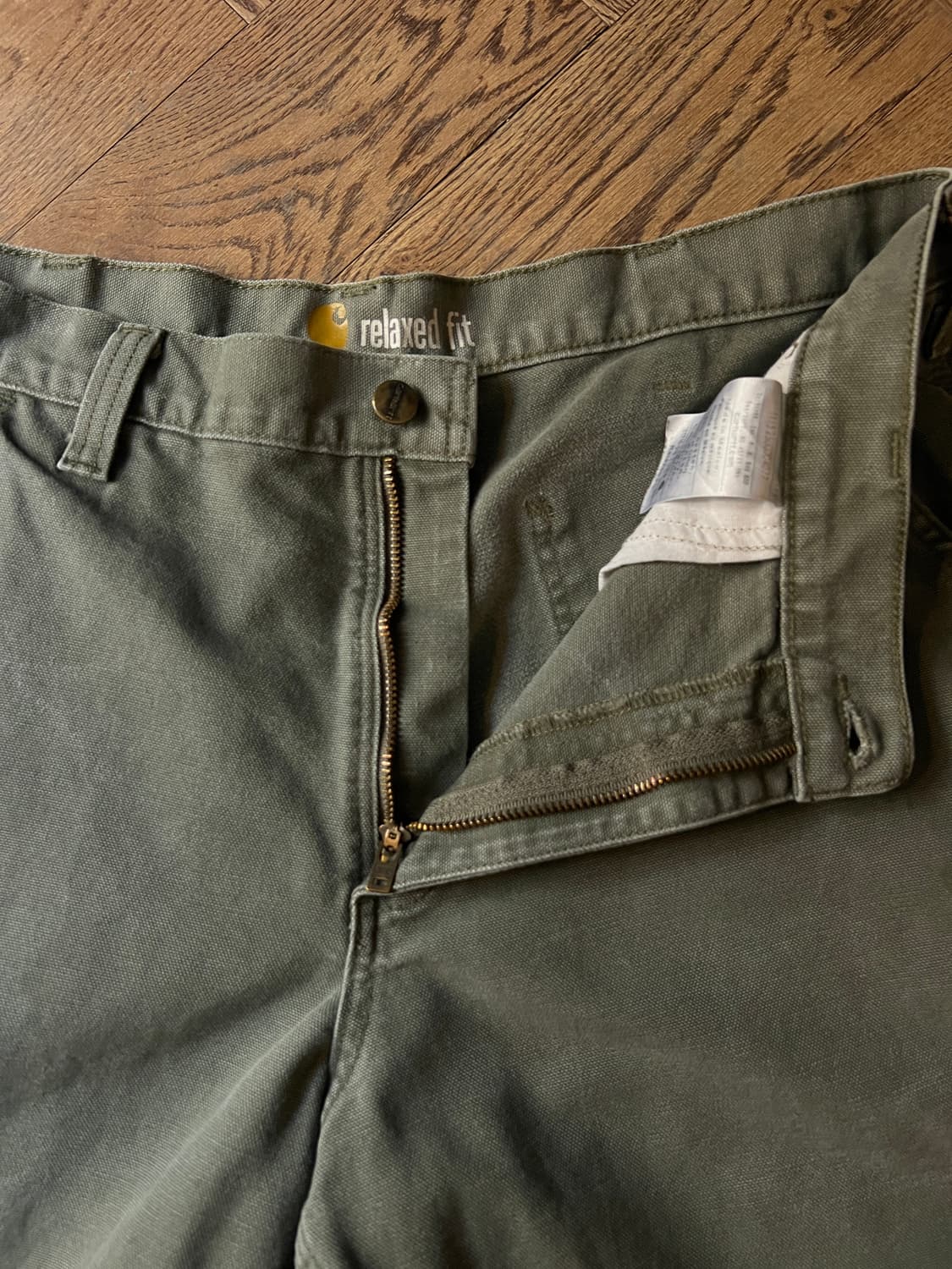 [36]칼하트 USA 더티워싱 모스그린 싱글니 카펜터 워크 팬츠 상품이미지3