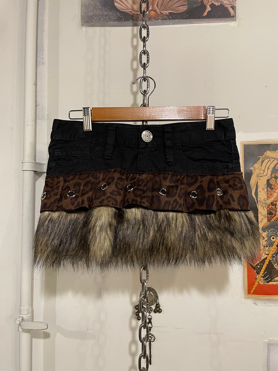 레오파드 패턴 아일렛 퍼 블랙 미니스커트 갸루 펑크 y2k 상품이미지3