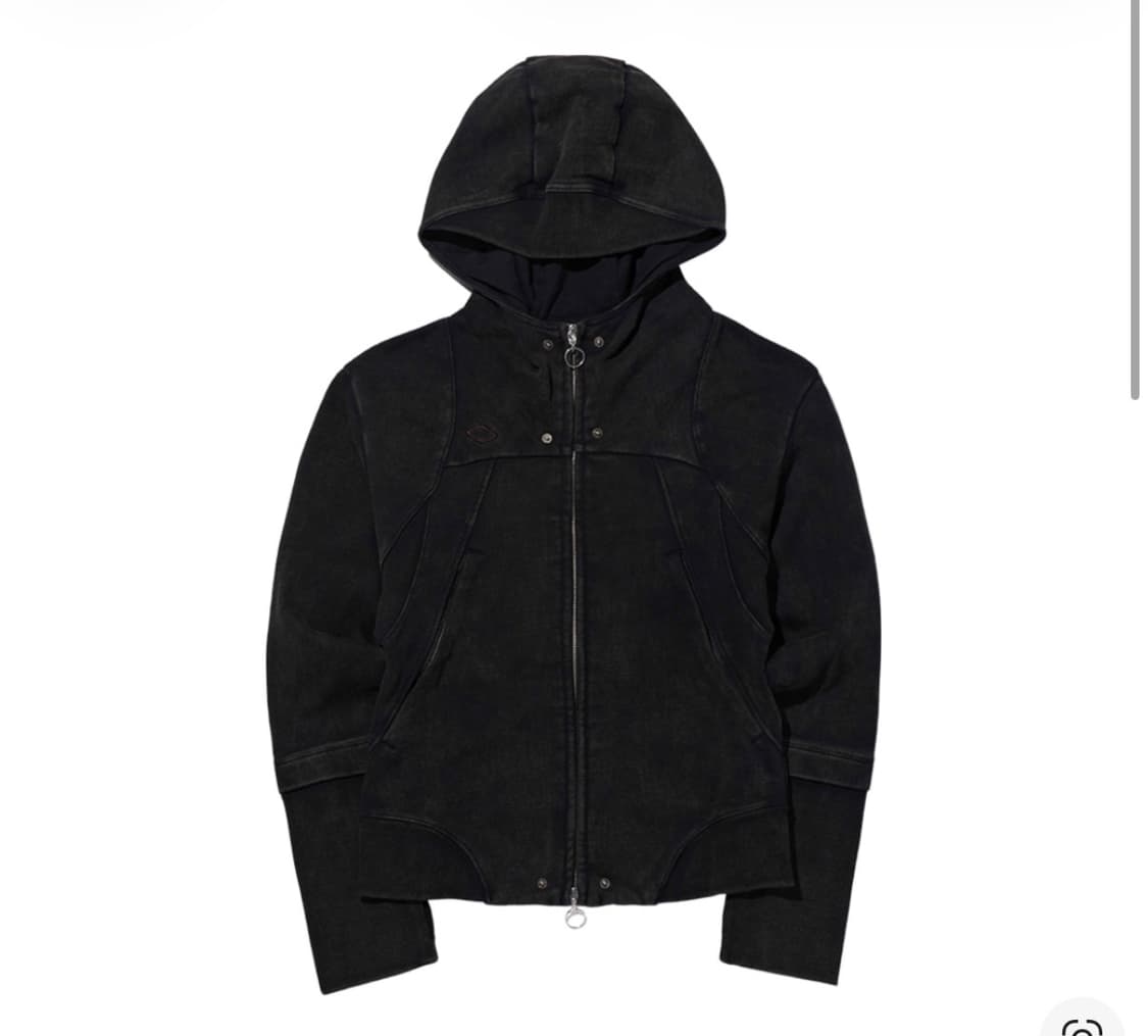 (W) 미스치프 롬버스 펀칭 후드 집업 워시드 블랙 상품이미지1