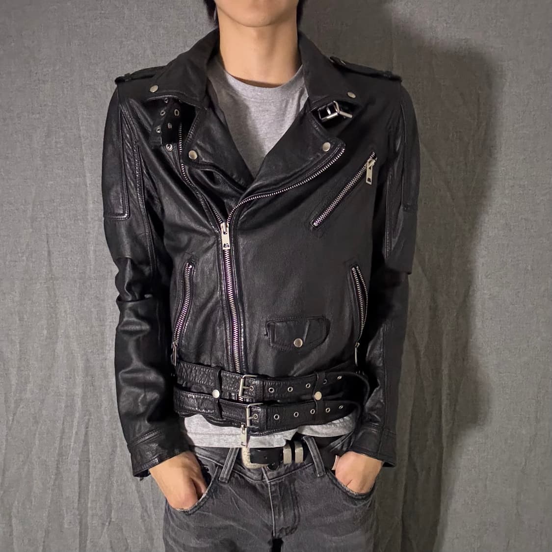 소가죽 더블벨트 라이더 자켓 상품이미지1