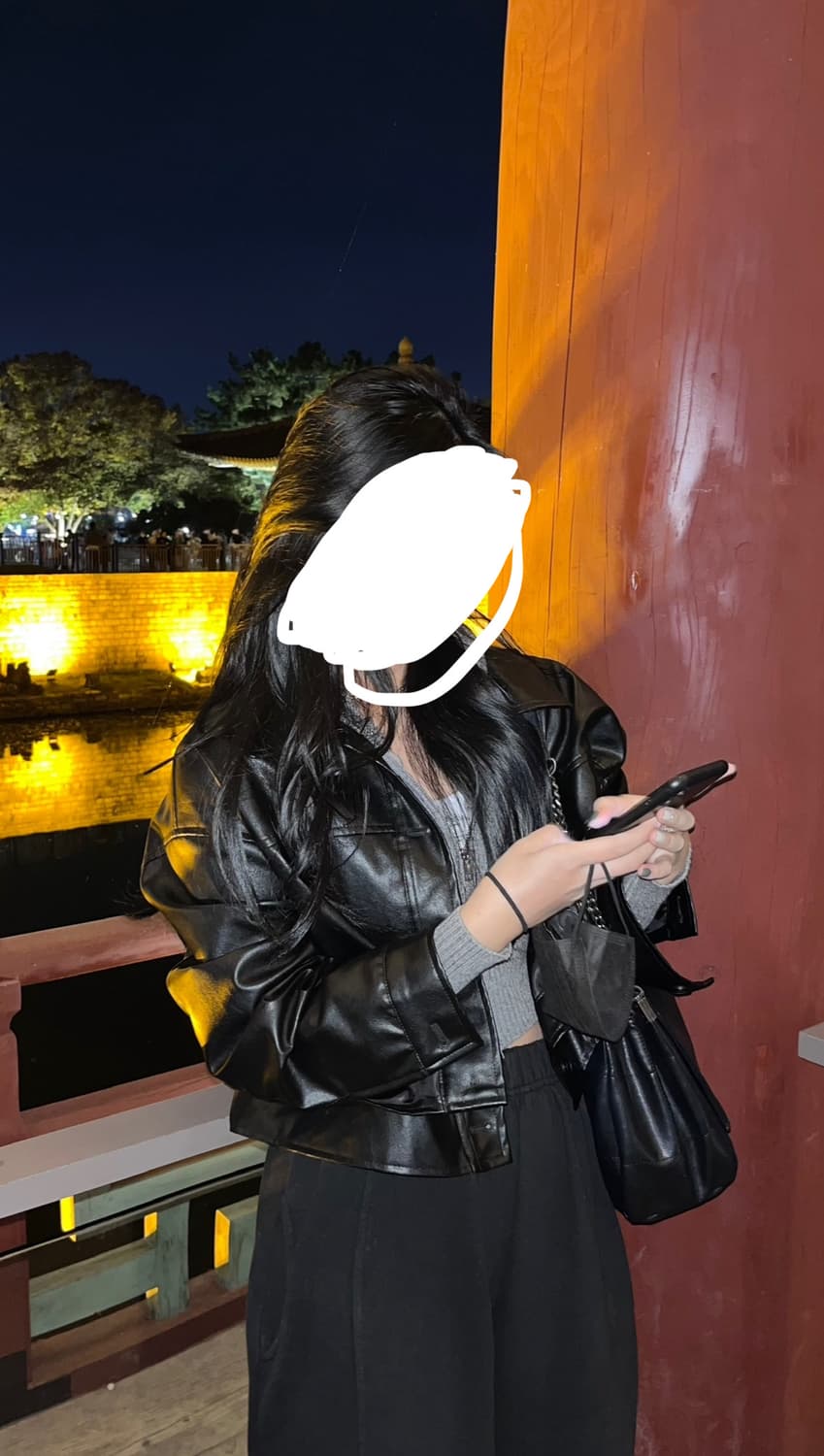 크롭 블랙 레더 자켓 상품이미지4
