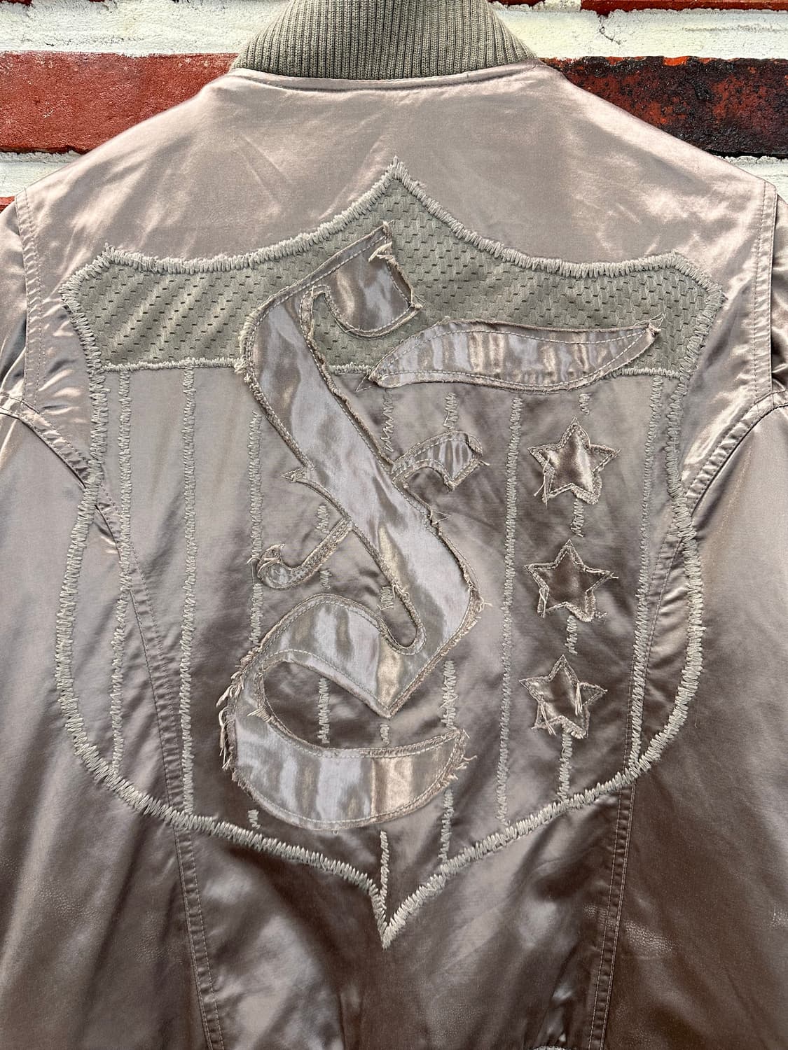 (L)90s 디젤 패치워크 유광 새틴 봄버 자켓 상품이미지2