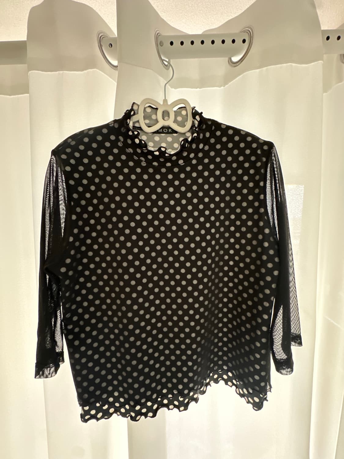 빈티지 땡땡이 5부 7부 시스루 상의 상품이미지1