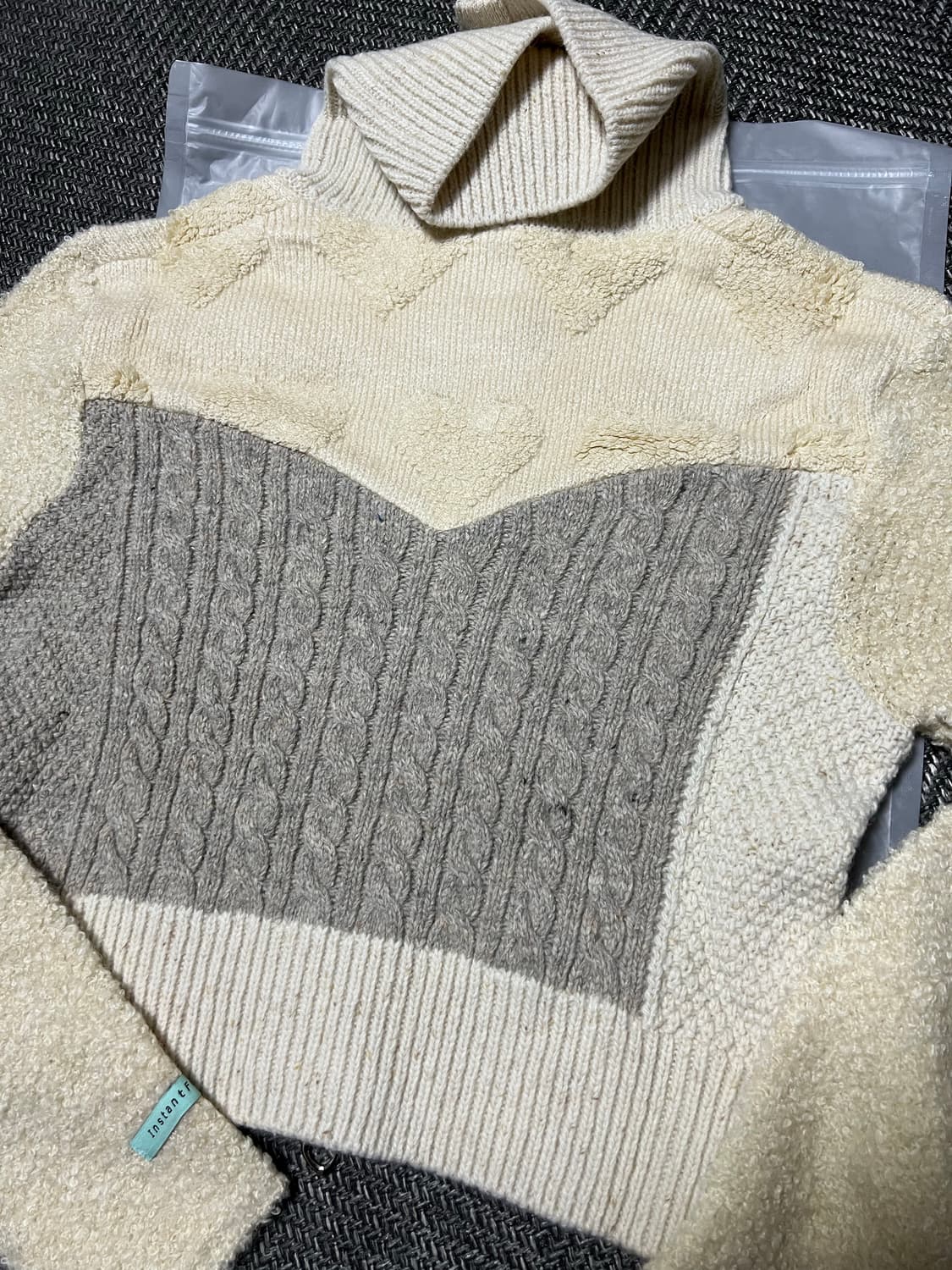 새상품/구할수없는/약20%저렴)인스턴트펑크 믹스집업울가디건-아이보리 상품이미지8