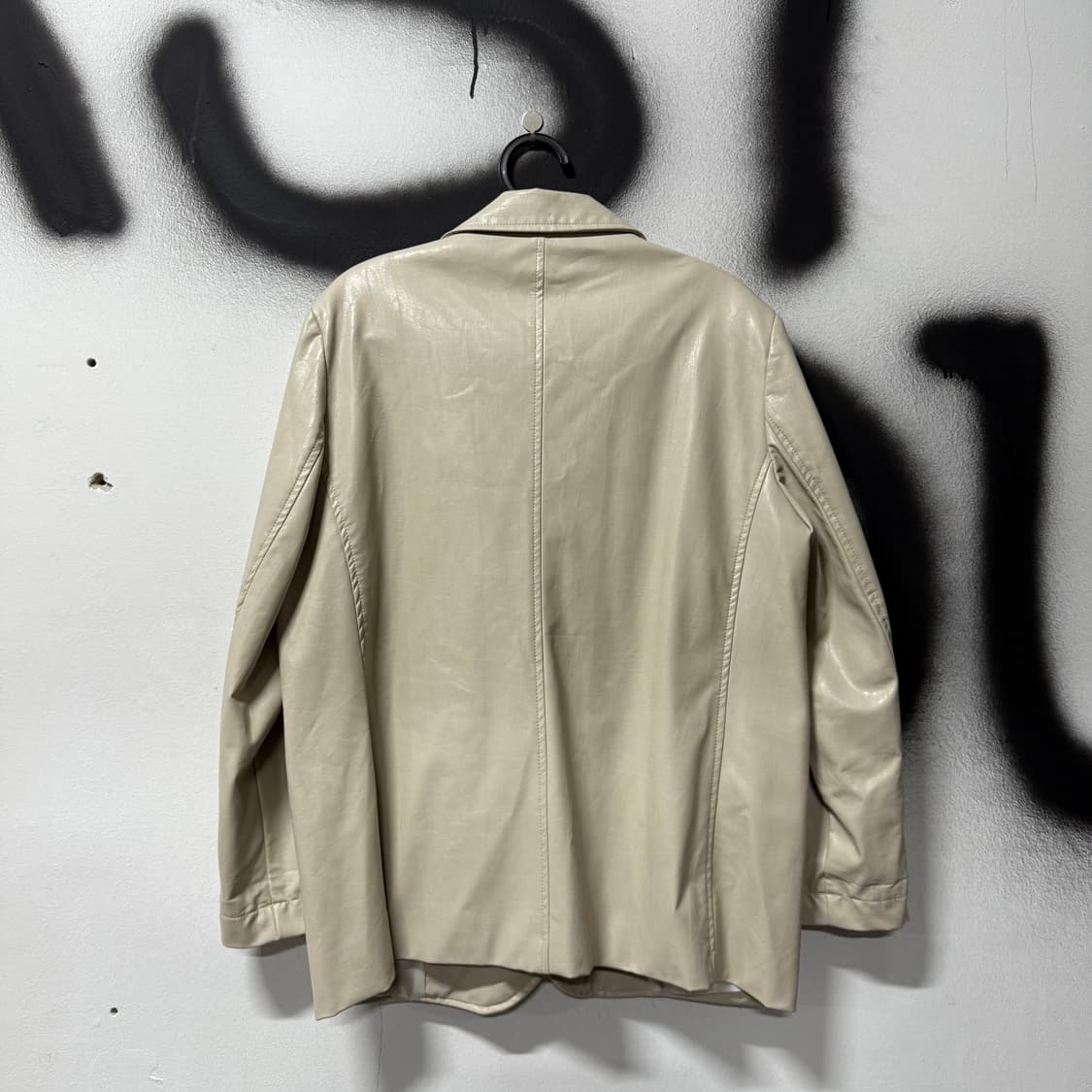 VTG 빈티지 아이보리 페이크 레더 싱글 블레이저 상품이미지2