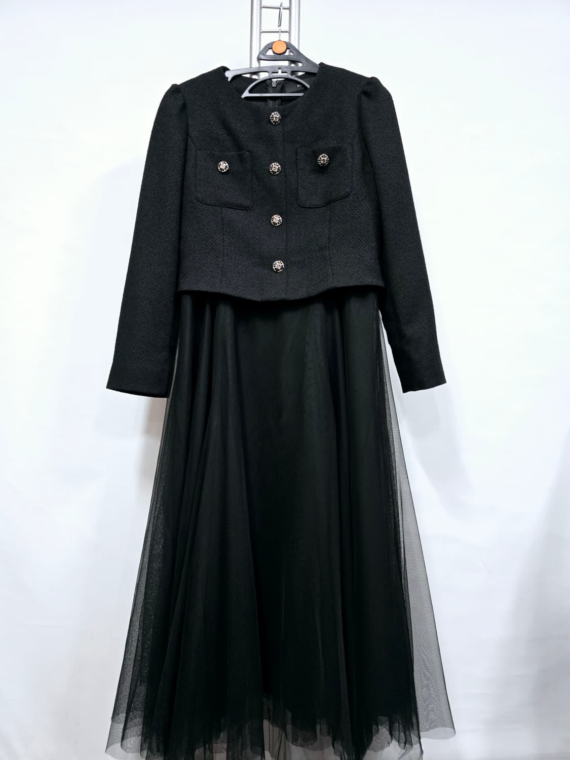 샤틴 트위드원피스 트위드 샤스커트 배색 벨티드원피스 상품이미지1