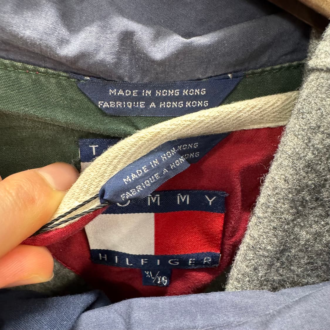 90s 타미힐피거 올드스쿨 어센틱 후드 롱파카 내피 탈부착 레드 네이비 상품이미지5