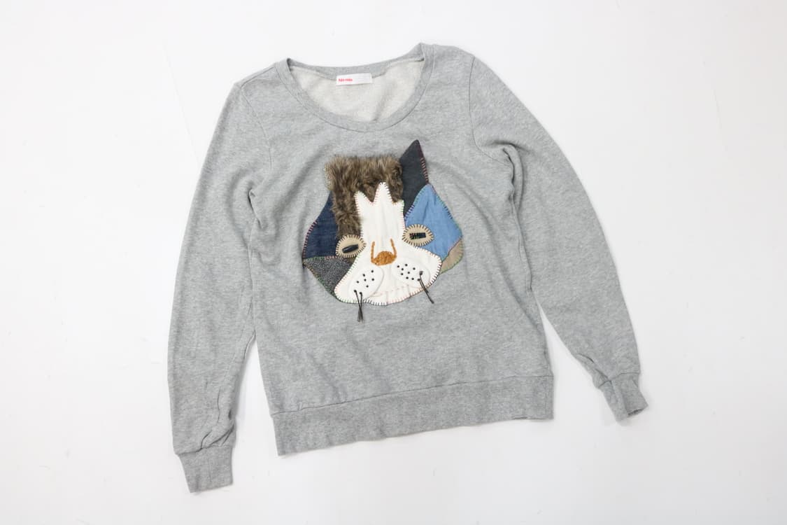 네넷(Ne-net) 빈티지 고양이 패치워크 엘보 패치 그레이 맨투맨 상품이미지2