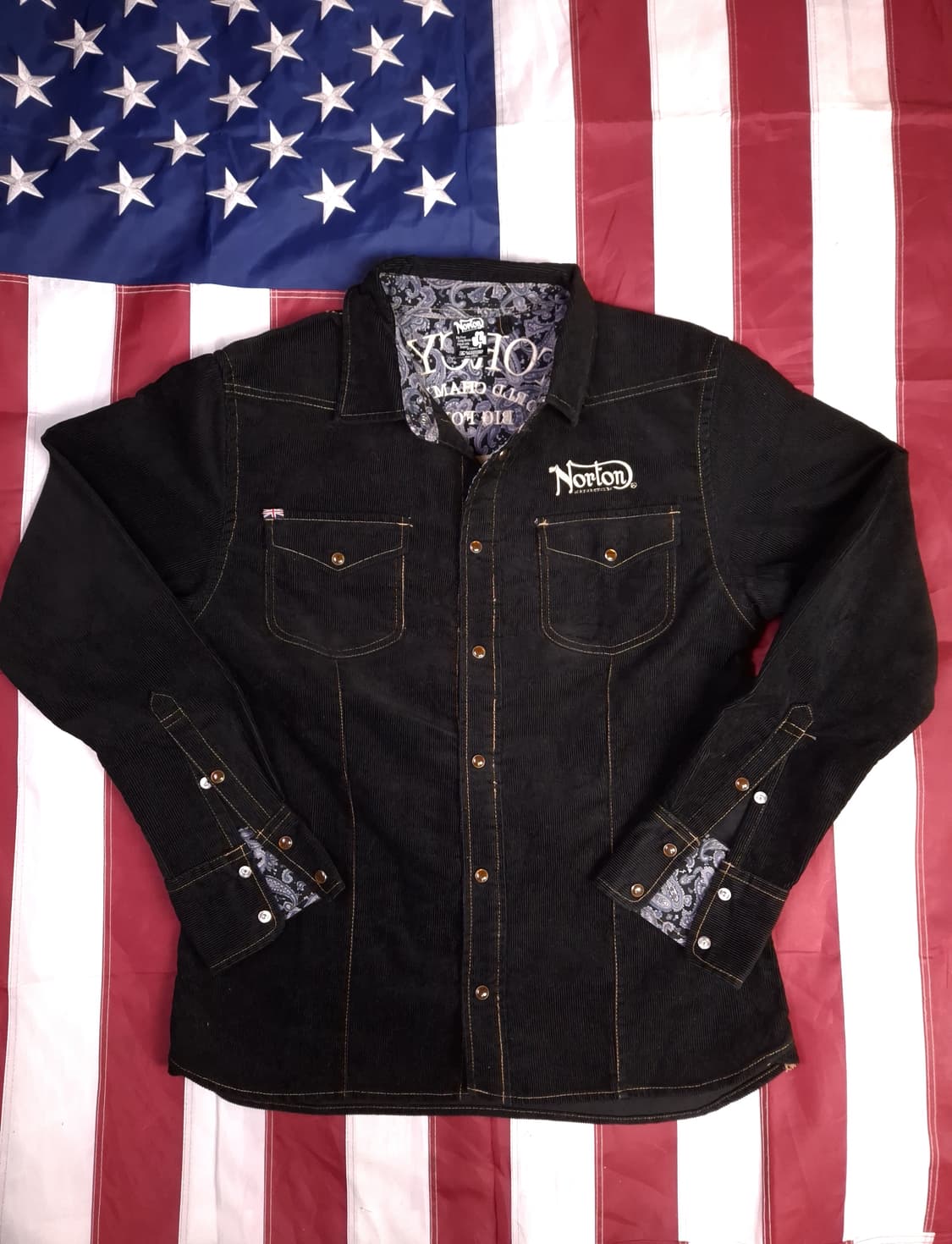 새제품급 일본판 노튼 코듀로이 자수 레이싱 셔츠 상품이미지4