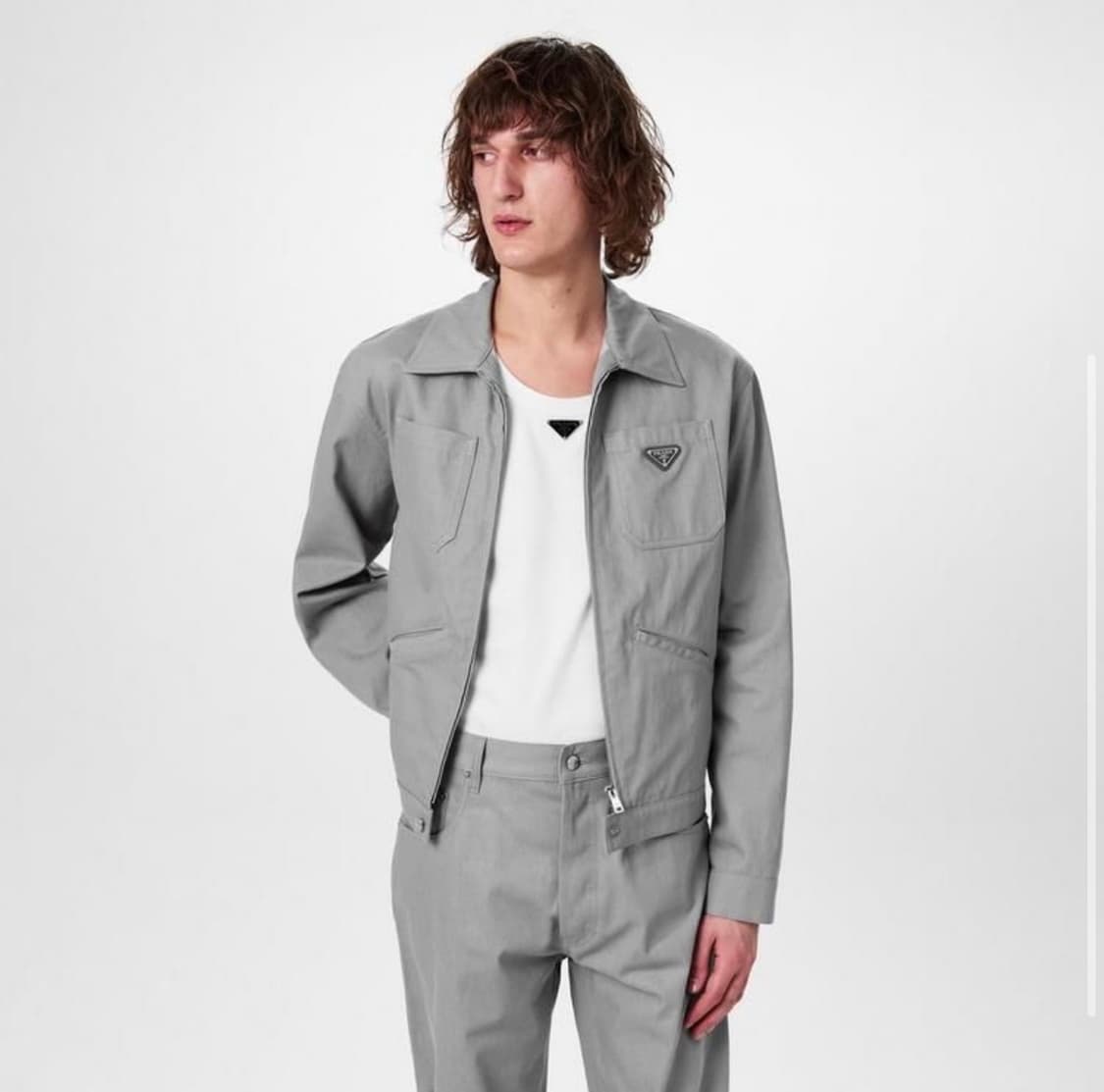 (S+/ M) / 프라다 삼각로고 신형 그레이 블루종 자켓 상품이미지8