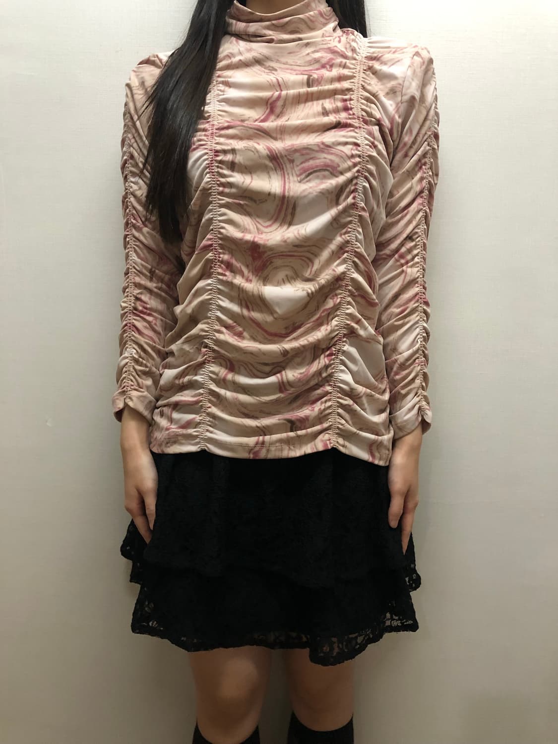 빈티지 핑크 마블 셔링 탑 상품이미지3