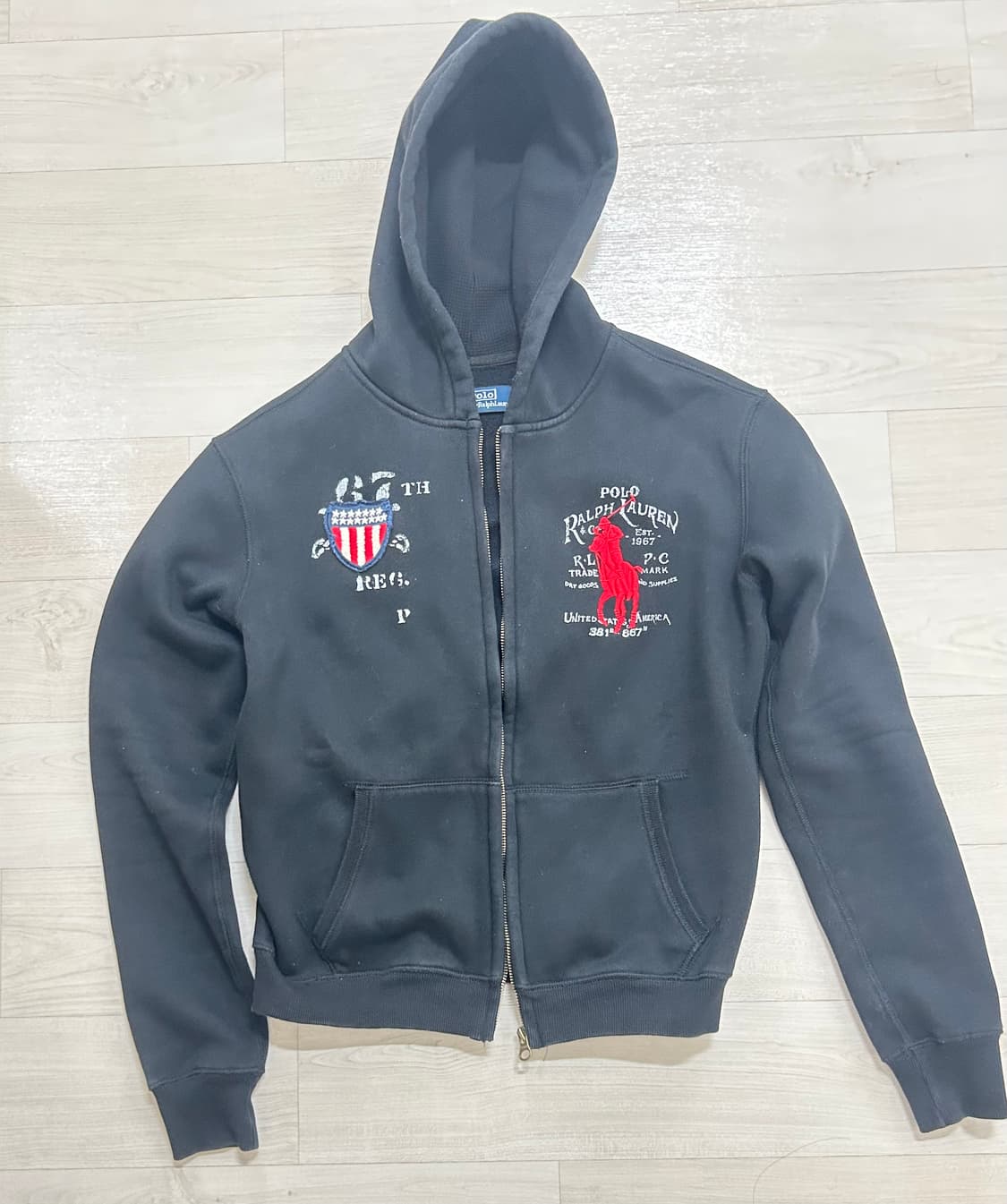 폴로 빅포니 성조기 블랙 후드집업 S 상품이미지3