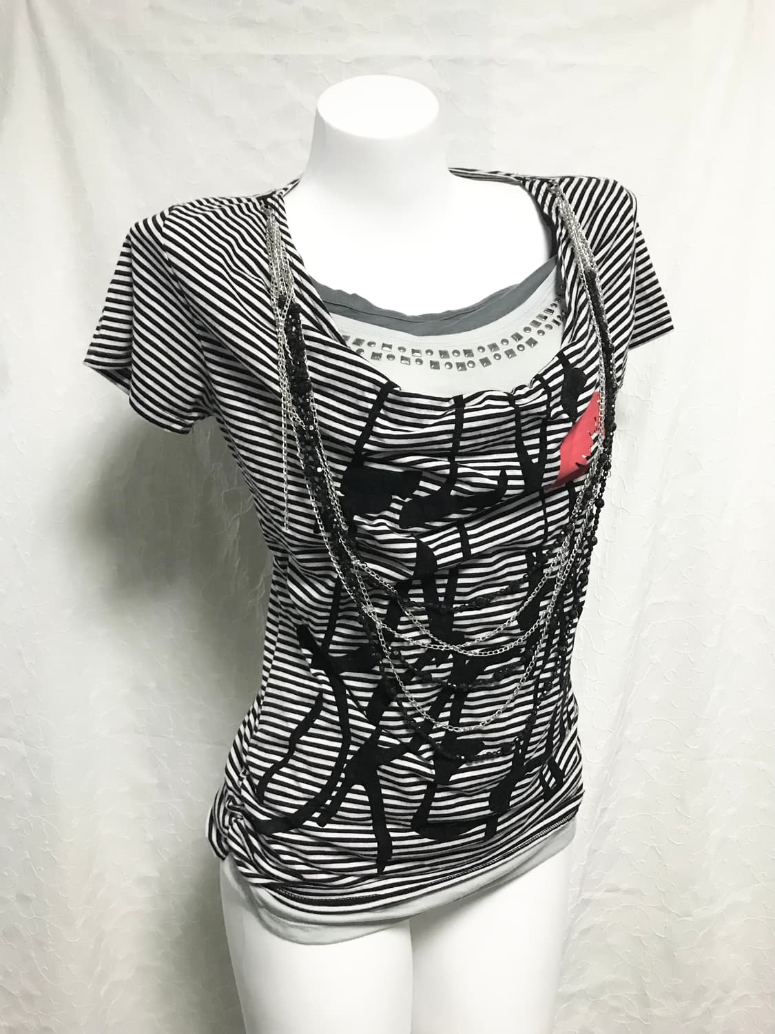 빈티지 digdeep 디그딥 펑크 드레이프 체인 레이어드 반팔 탑 상품이미지2